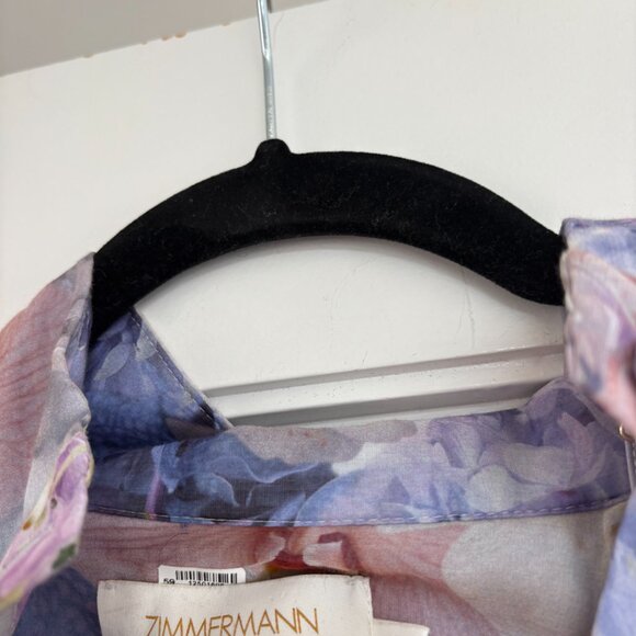 Zimmermann Mini Dress Sz 2 Multicolor Abstract Floral Print Belted Long Sleeve - Picture 5 of 9